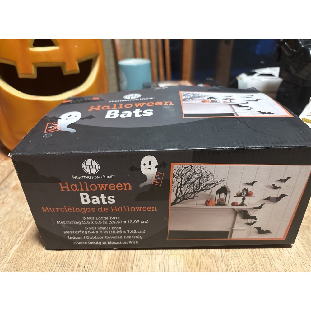 Huntington Home Halloween Bats Wall Decor 8 Pc Set Black Matte Indoor Outdoor